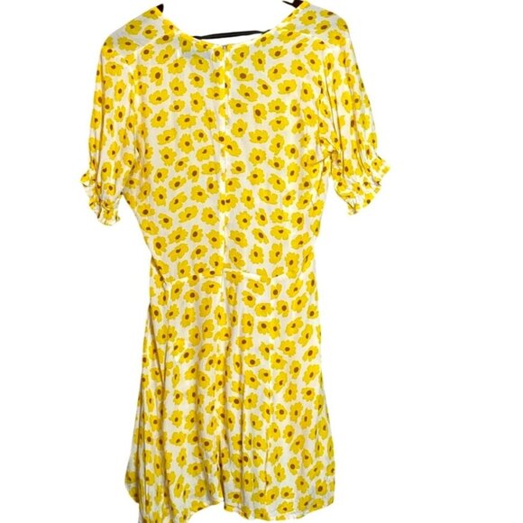 Faithfull The Brand LaBelle Womens Yellow Floral Mini Dress V-Neck Puff Sleeves - Picture 2 of 10
